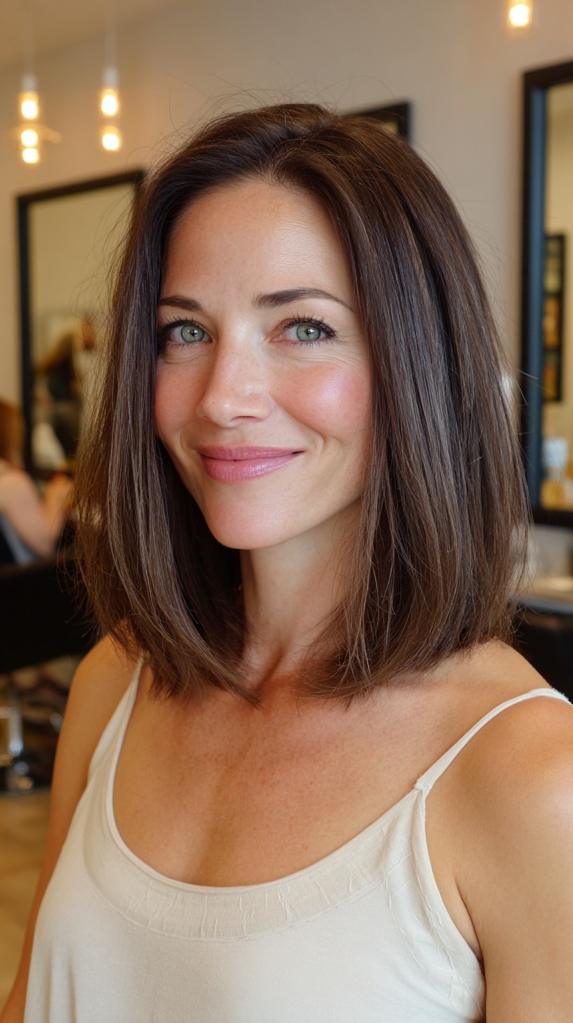 Sleek Collarbone-Length Lob with Soft Interior Bevel