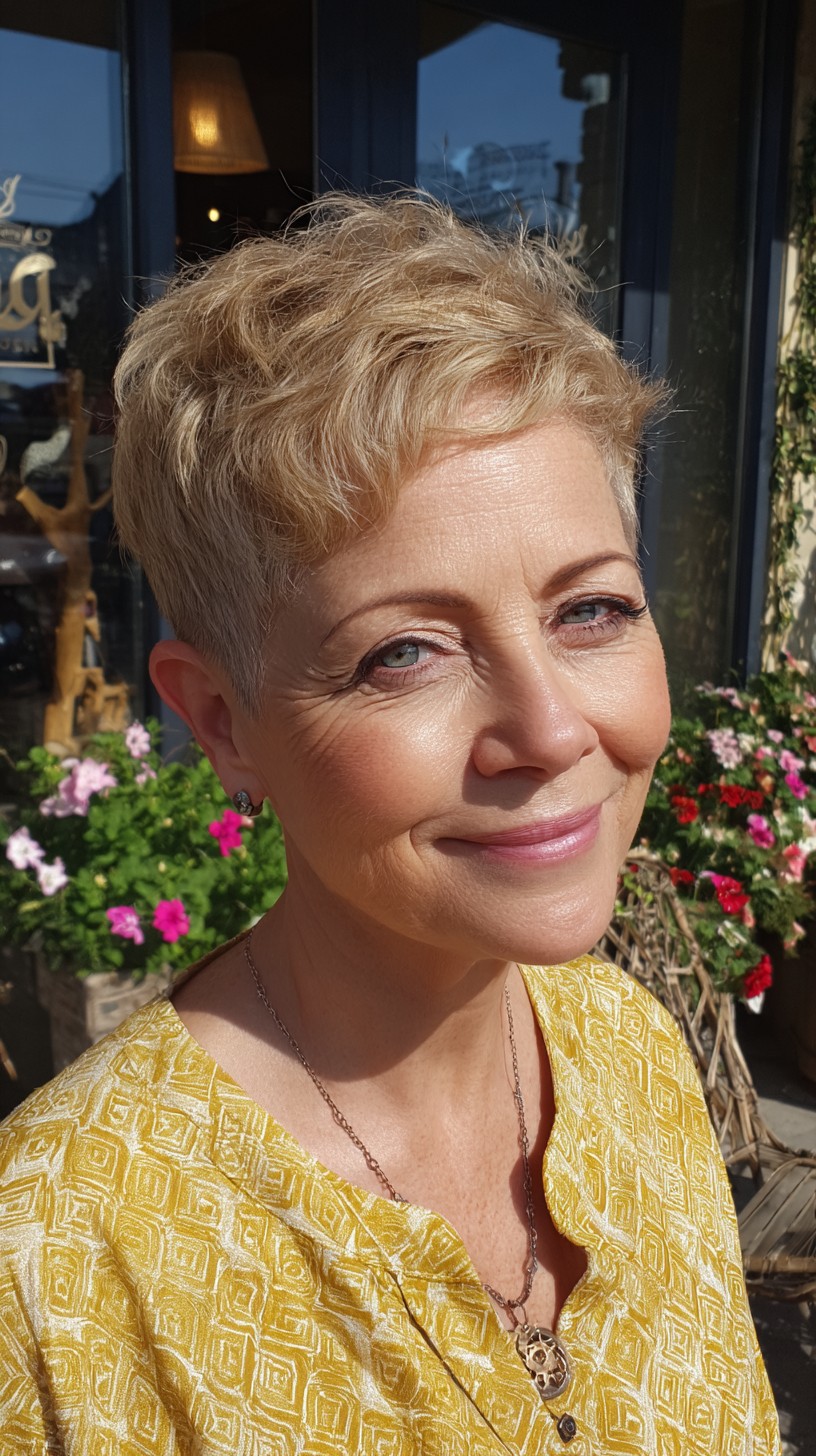Soft Ash-Blonde Air-Dried Pixie with Crown Wave