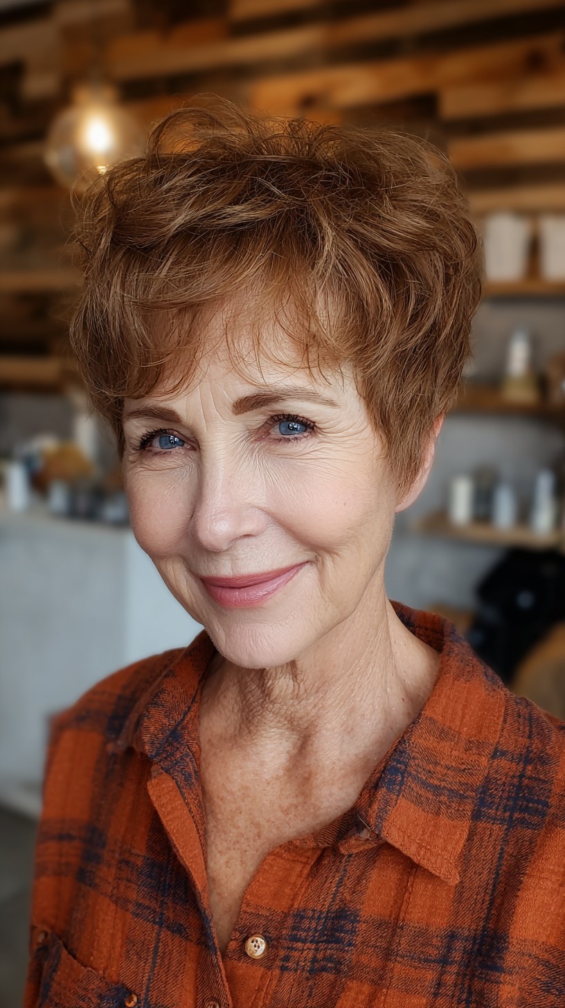 Soft Copper Piecey Pixie with Wispy Fringe and Tapered Nape