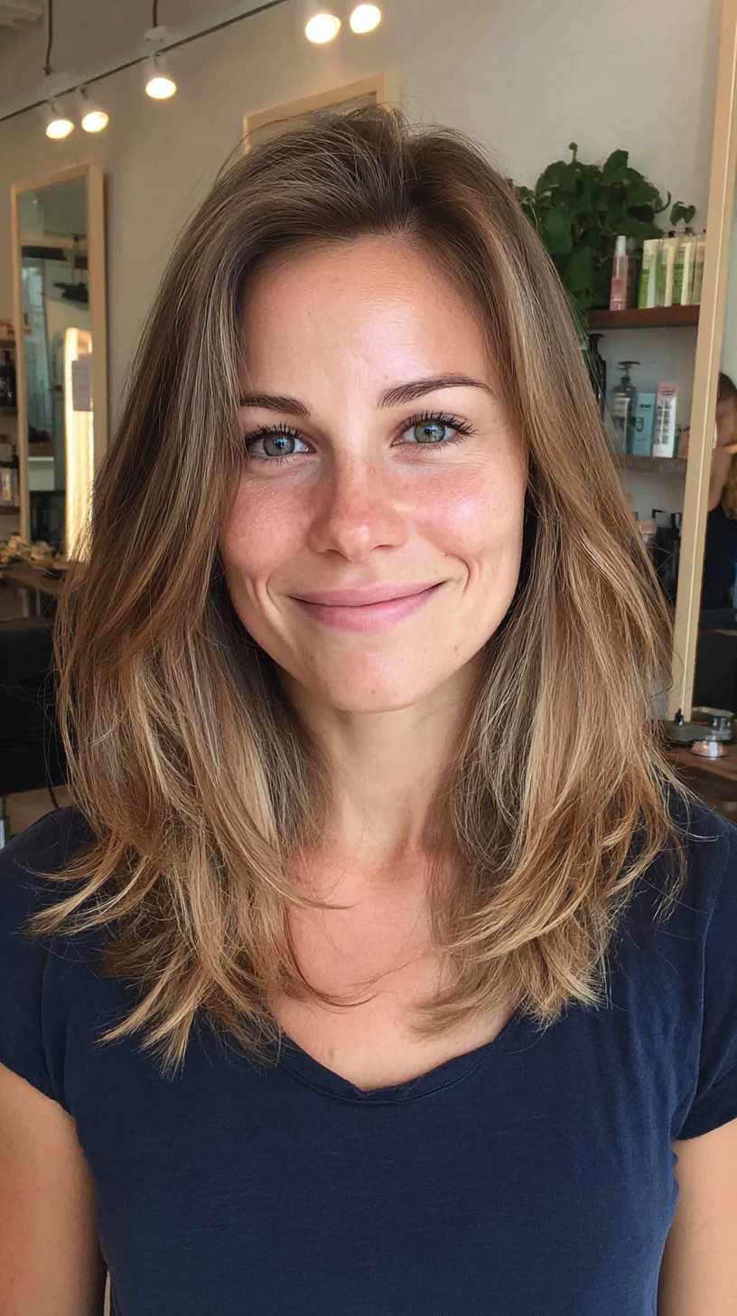 Soft Face-Framing Long Layers with Natural Balayage