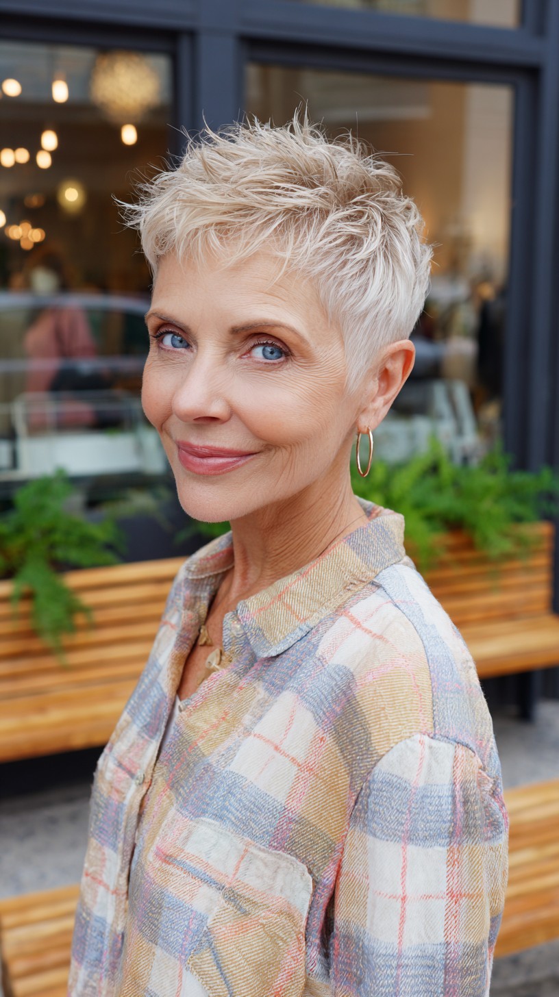 Soft Platinum Textured Pixie with Tapered Sides