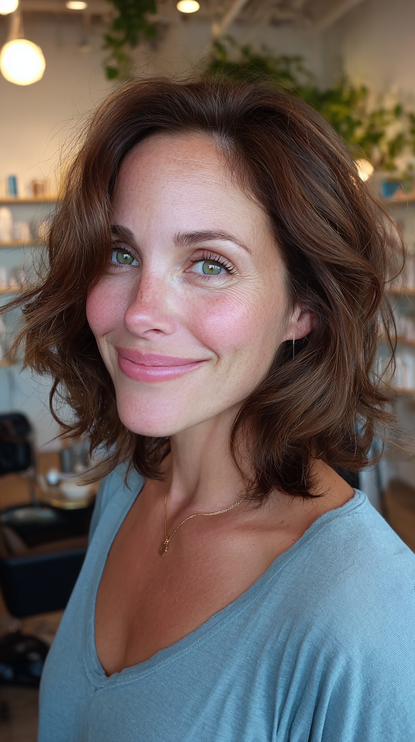 Soft Shoulder-Length Textured Lob with Root Shadow