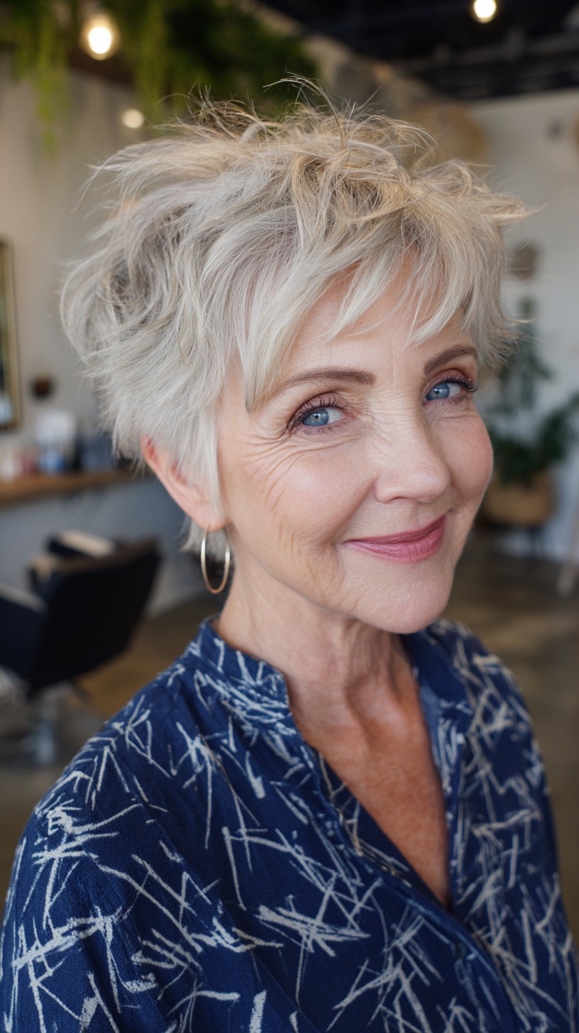 Soft Silver Piecey Pixie with Tousled Fringe