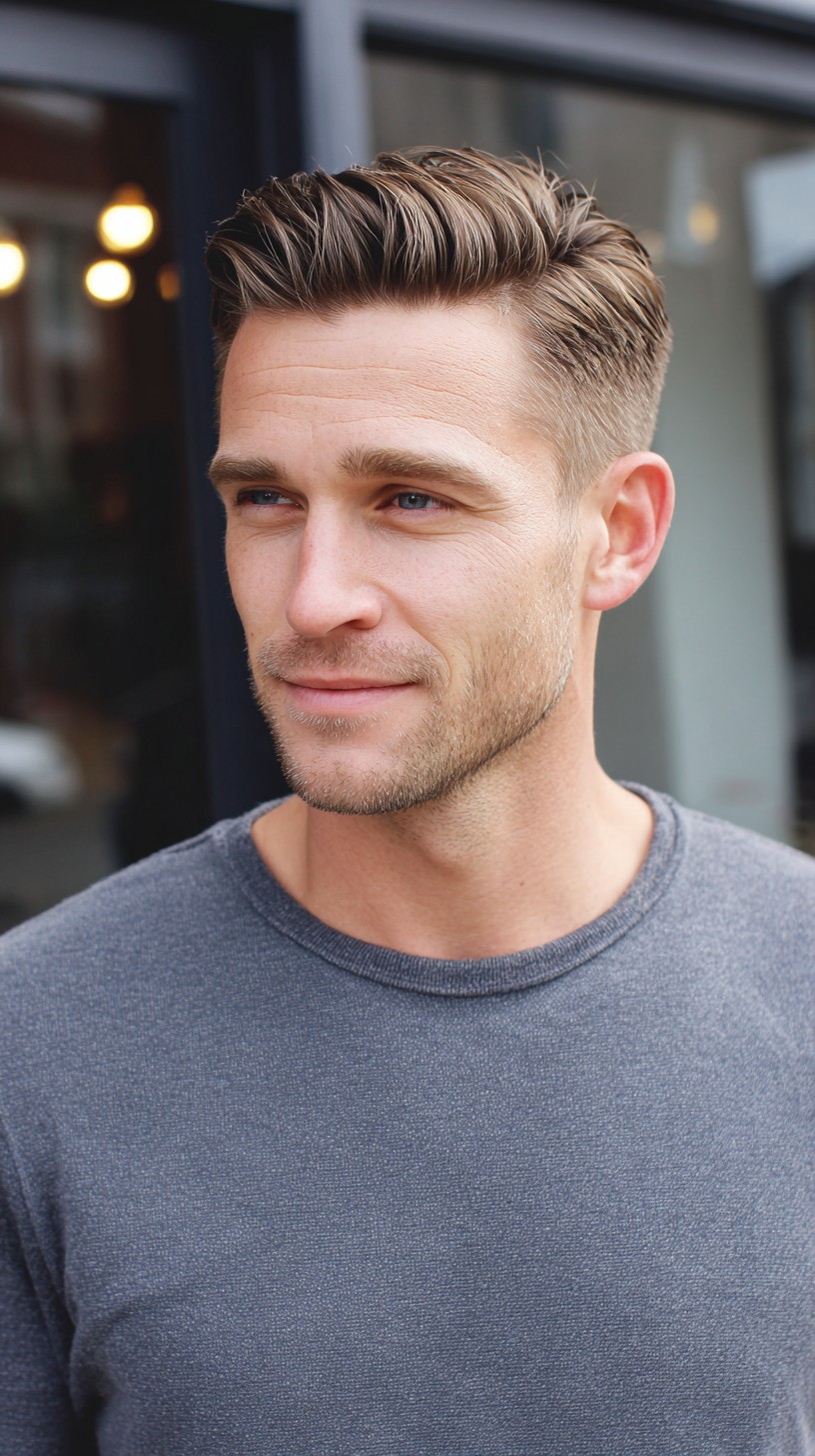 Soft Textured Quiff with Low Taper and Natural Sun Highlights