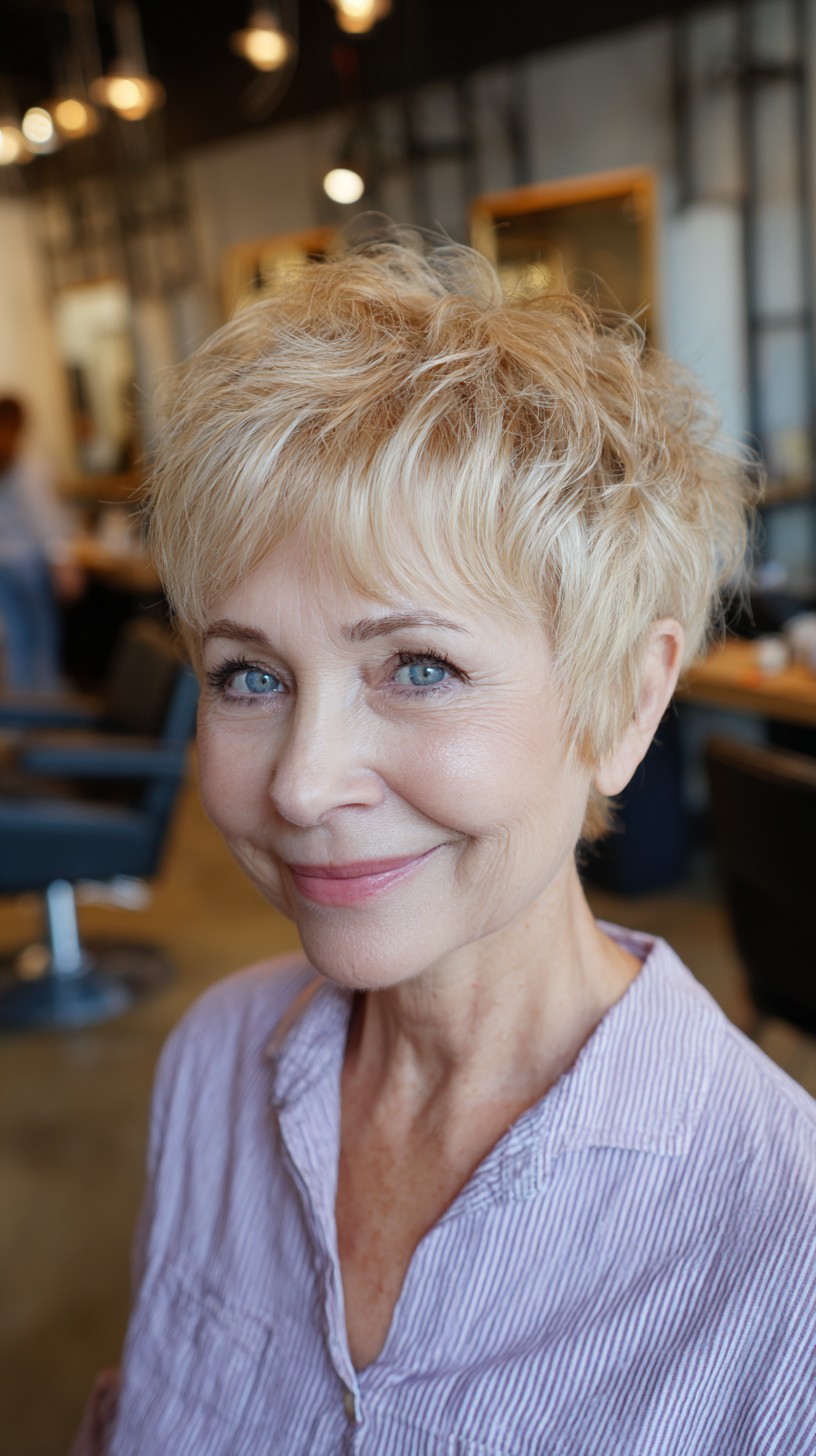 Soft Textured Short Blonde Pixie with Tapered Nape