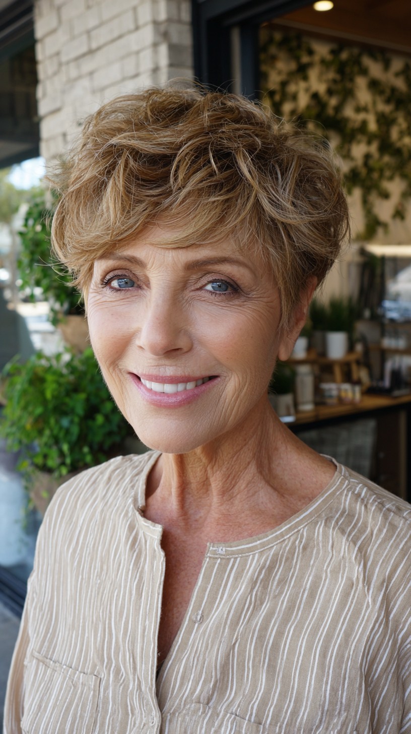 Soft Warm Blonde Air-Dried Pixie with Crown Texture