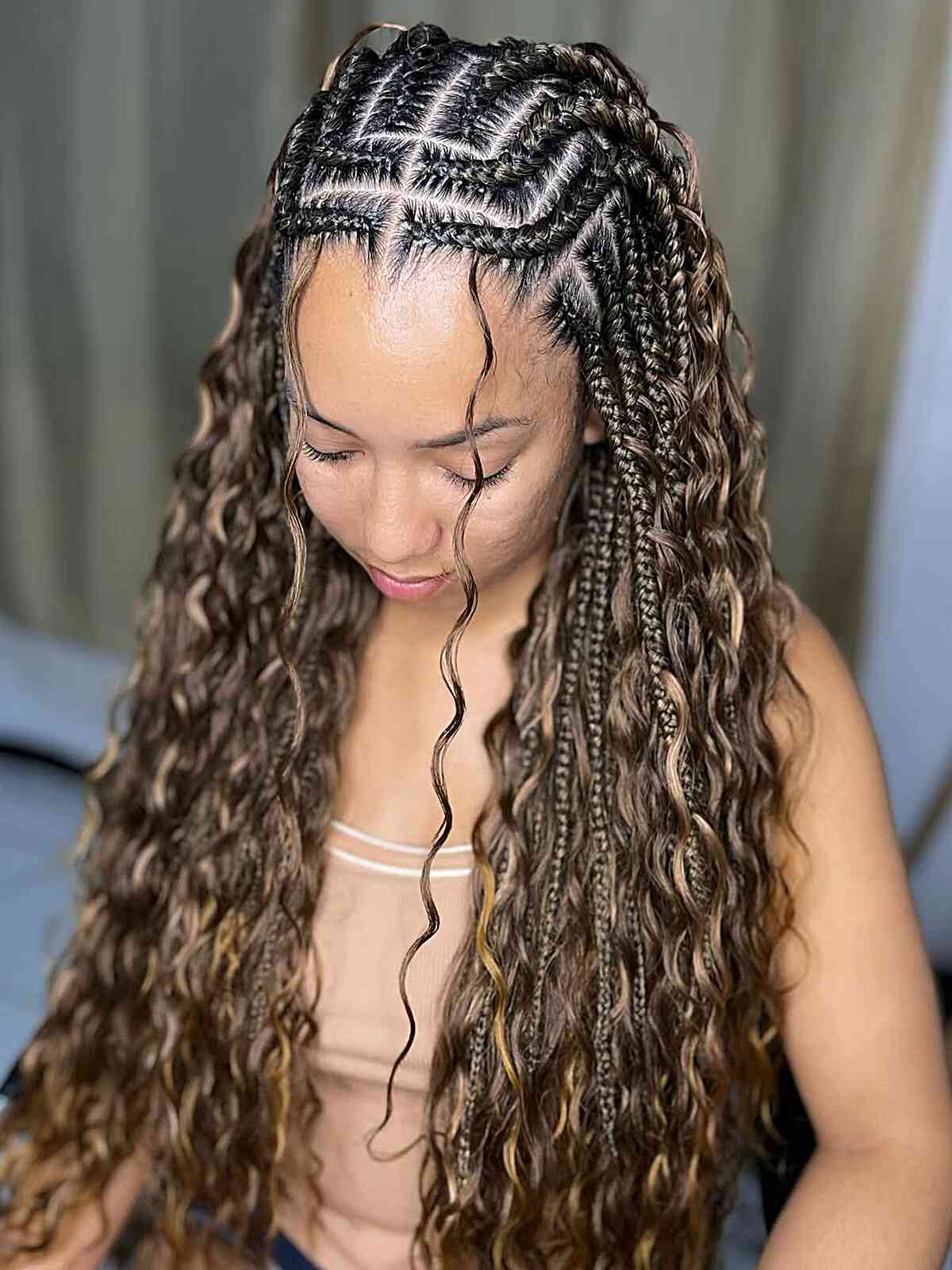 Stylish Fulani Braids with Curly Length