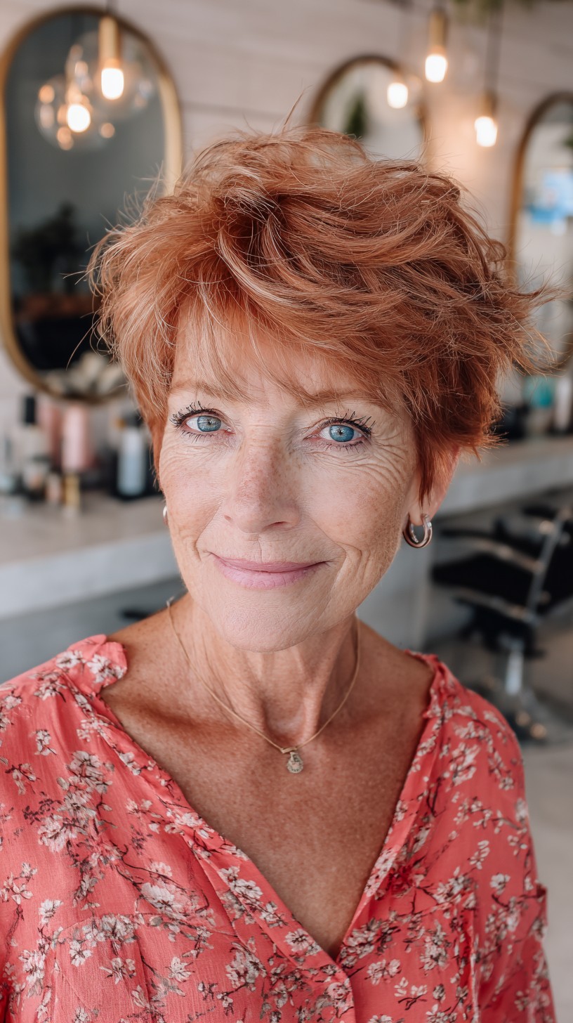 Sunset Copper Feathered Pixie with Lifted Crown