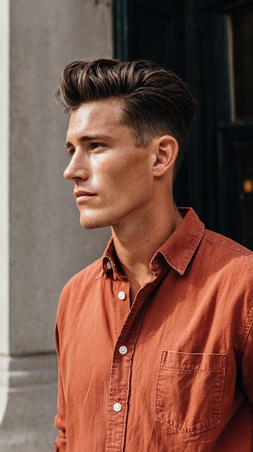 Textured Modern Pompadour with Low Tapered Sides
