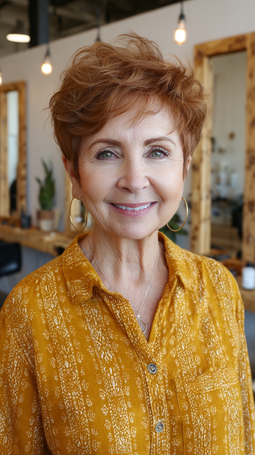 Textured Short Copper Pixie with Airy Crown Lift