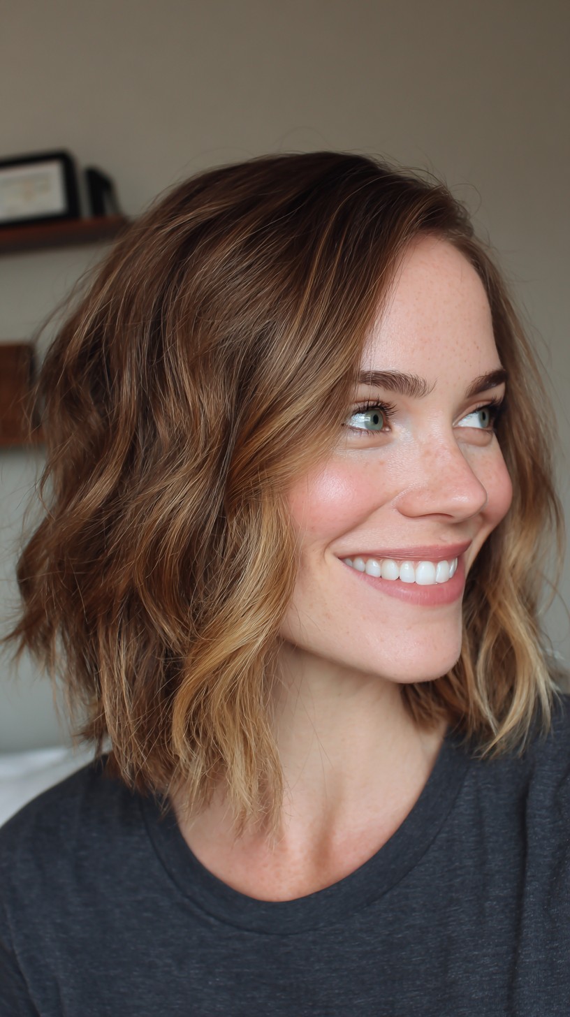 Textured Shoulder-Grazing Lob with Subtle Painted Face‑Framing