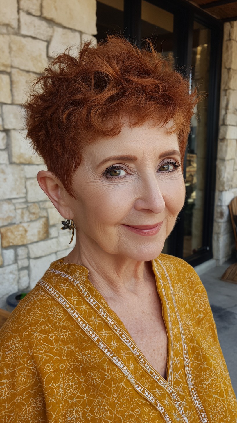 Vibrant Copper Textured Air-Dried Pixie with Crown Lift