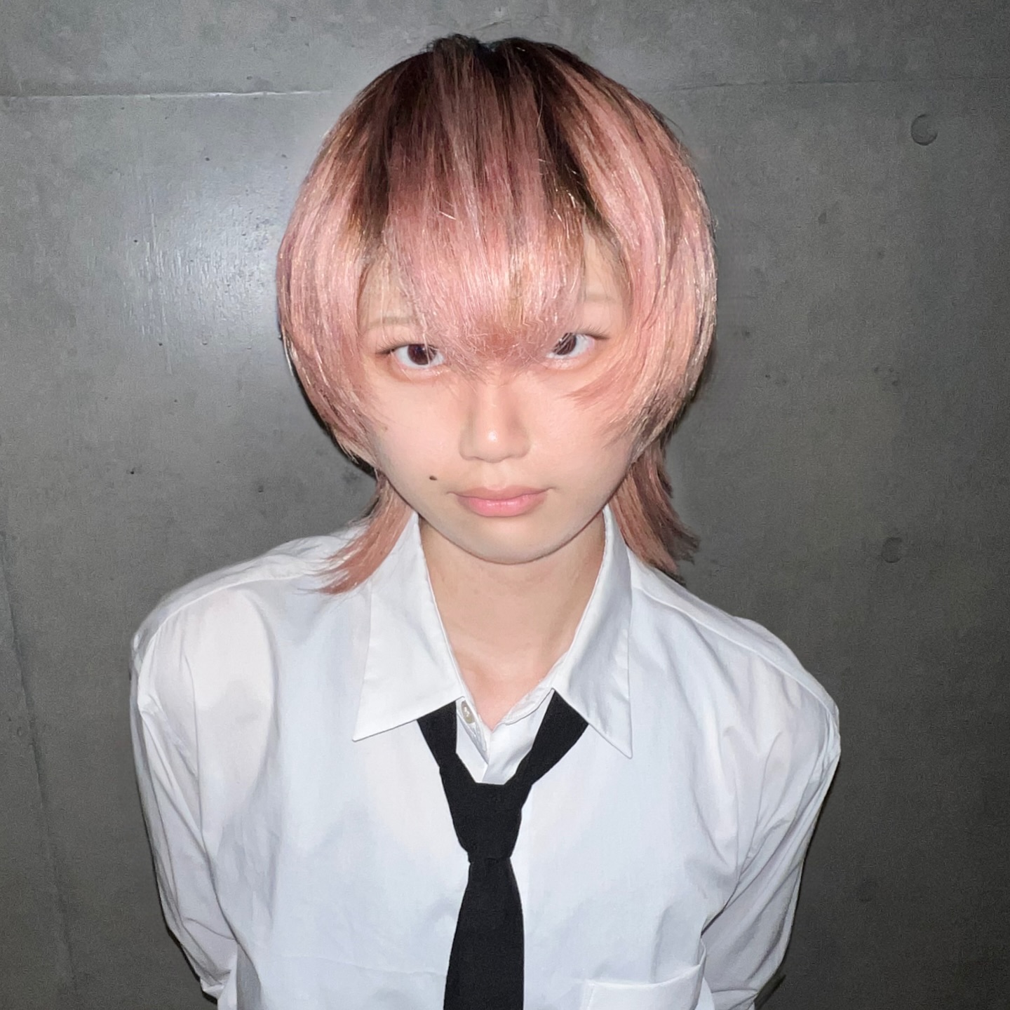 Blush-Pink Layered Short Mullet with Blunted Curtain Fringe