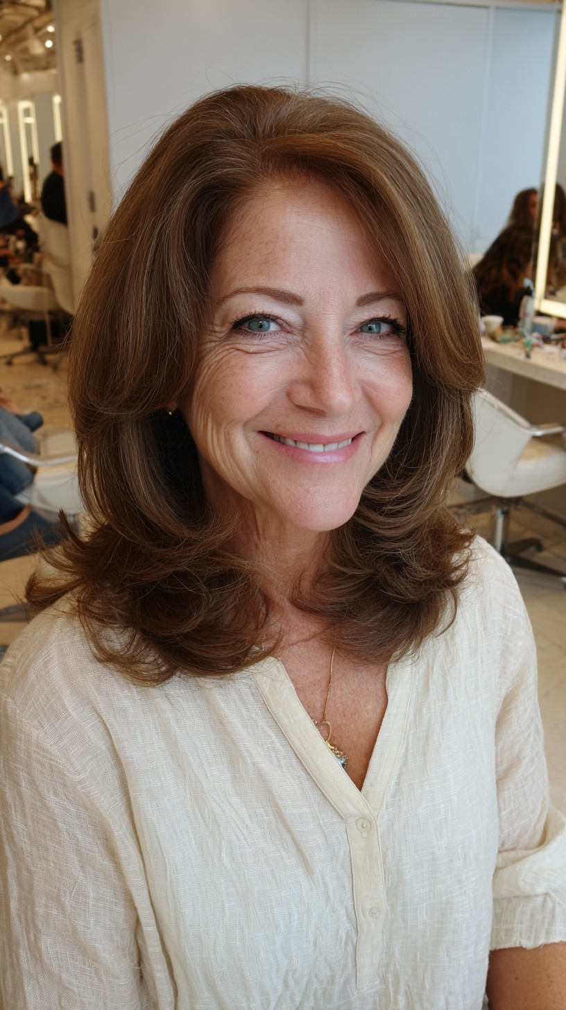 Chestnut Shoulder-Length Layered Cut with Face-Framing Curtain