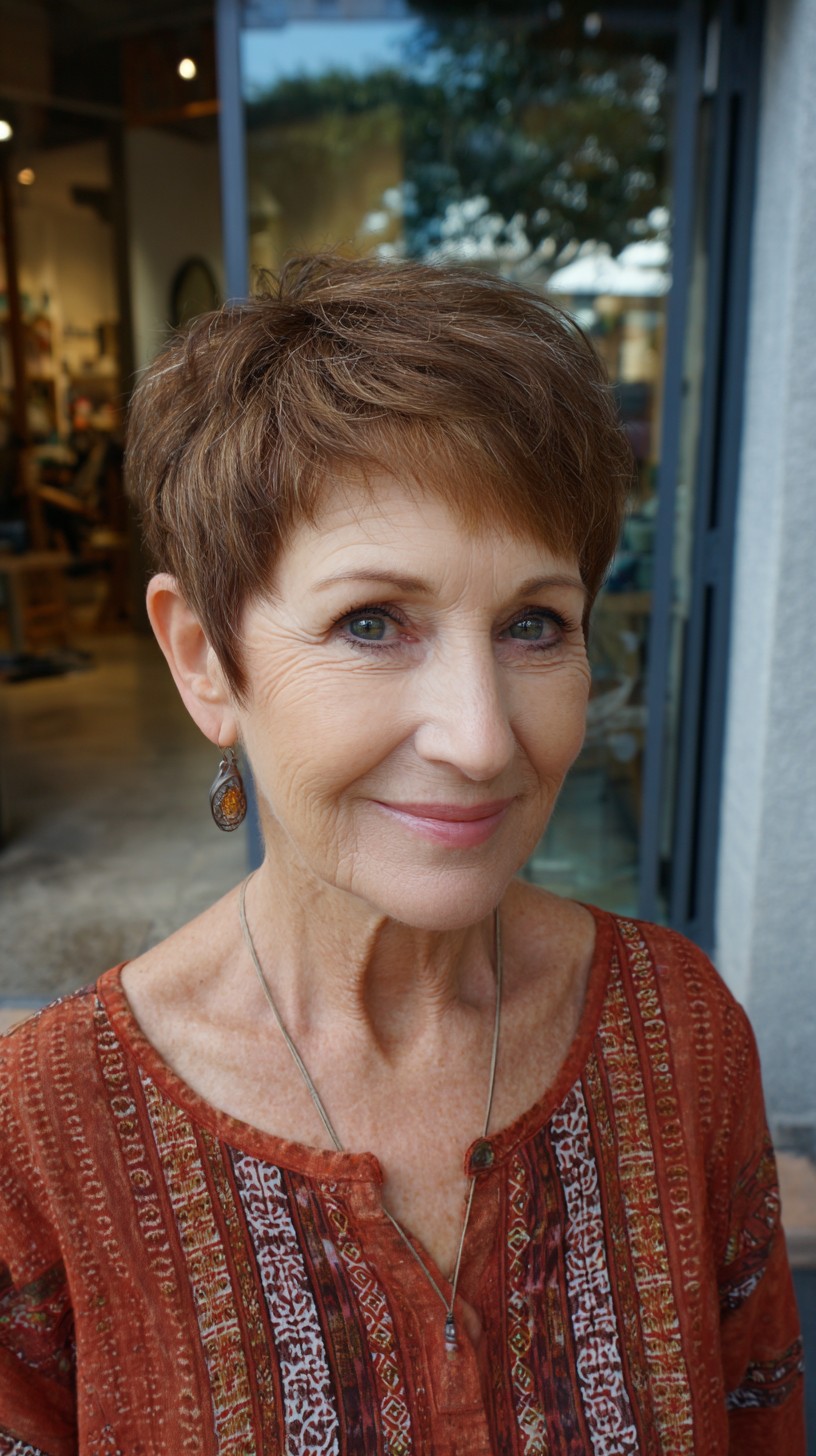 Chestnut Wispy Pixie with Soft Crown Lift