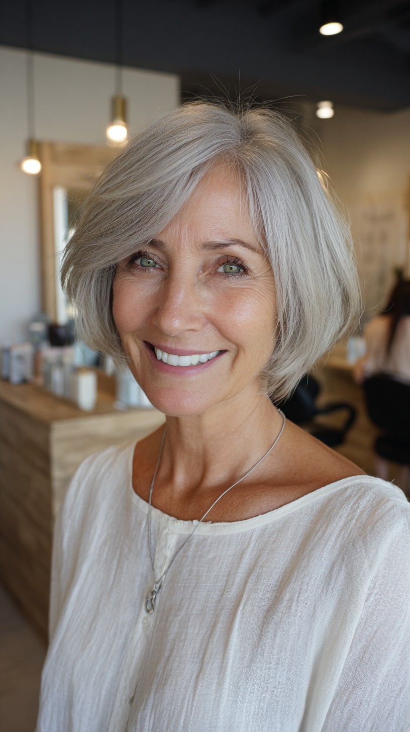 Chic Silver Rounded Micro Bob with Long Side Fringe