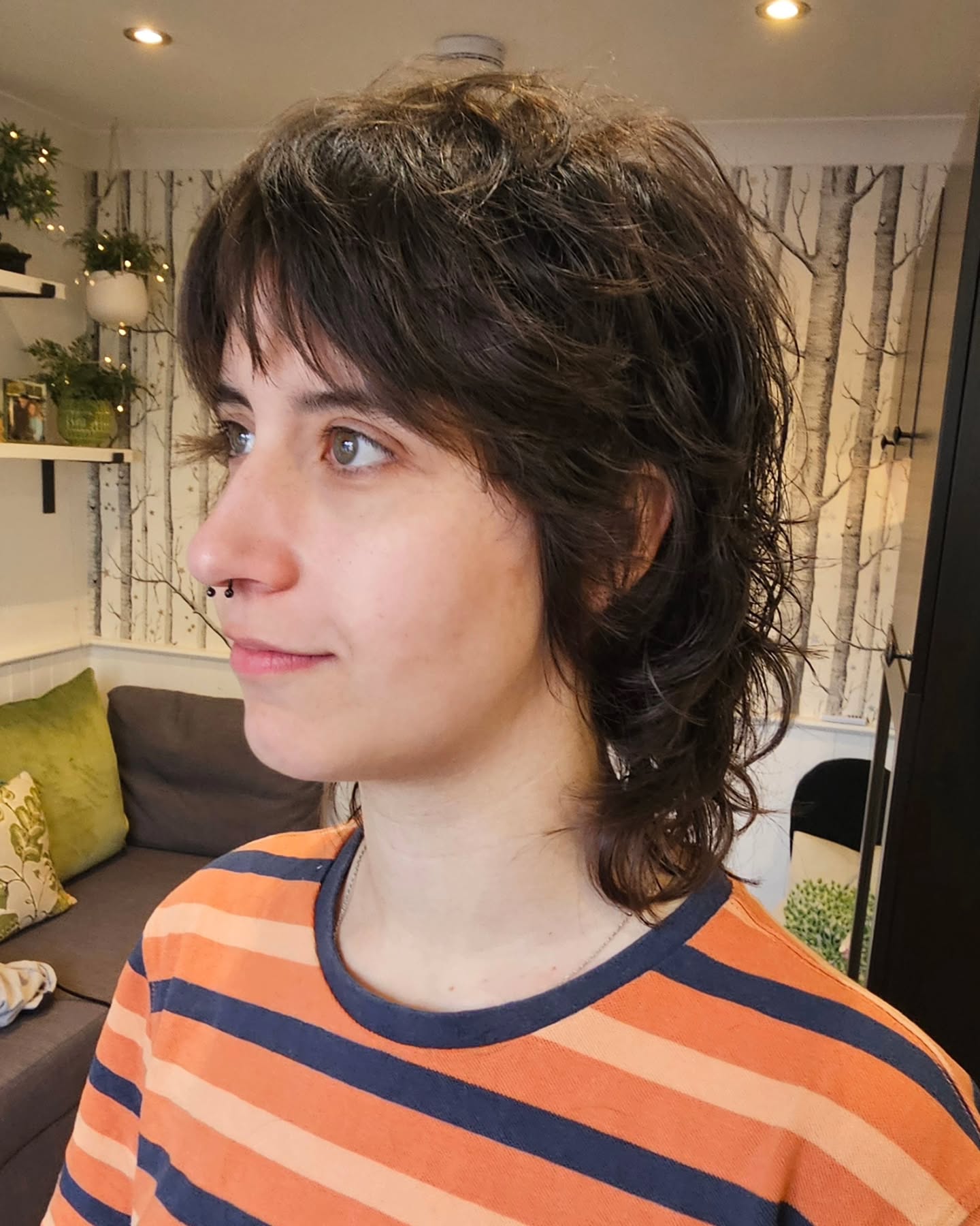 Choppy Short Mullet with Airy Curtain Fringe and Crown Lift