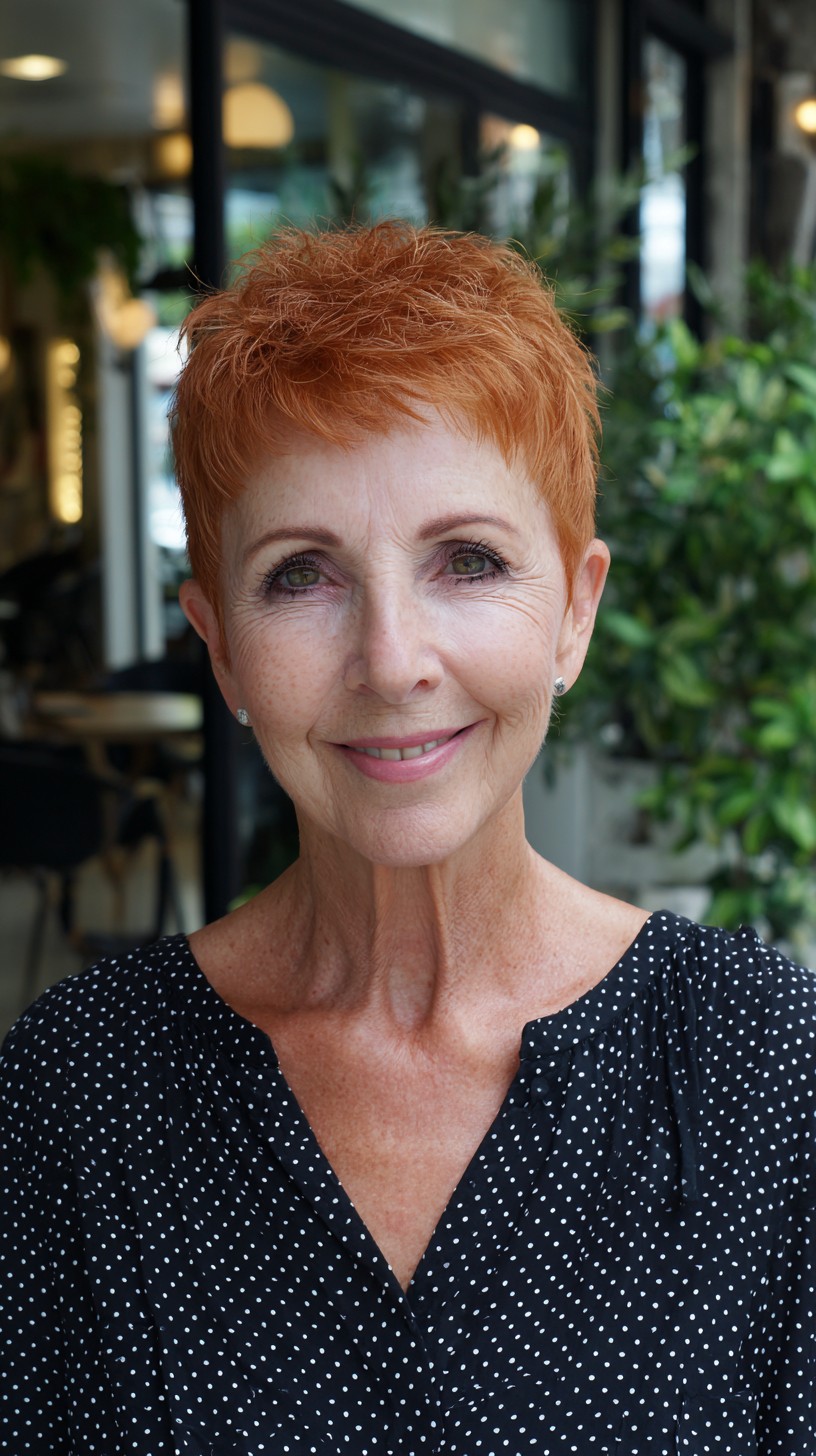 Crisp Copper Micro-Pixie with Textured Crown and Tapered Sides