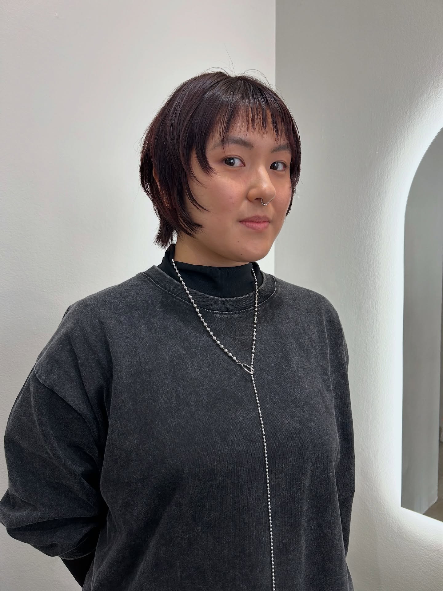 Cropped Layered Wolf Cut with Soft Brushed Micro Bangs