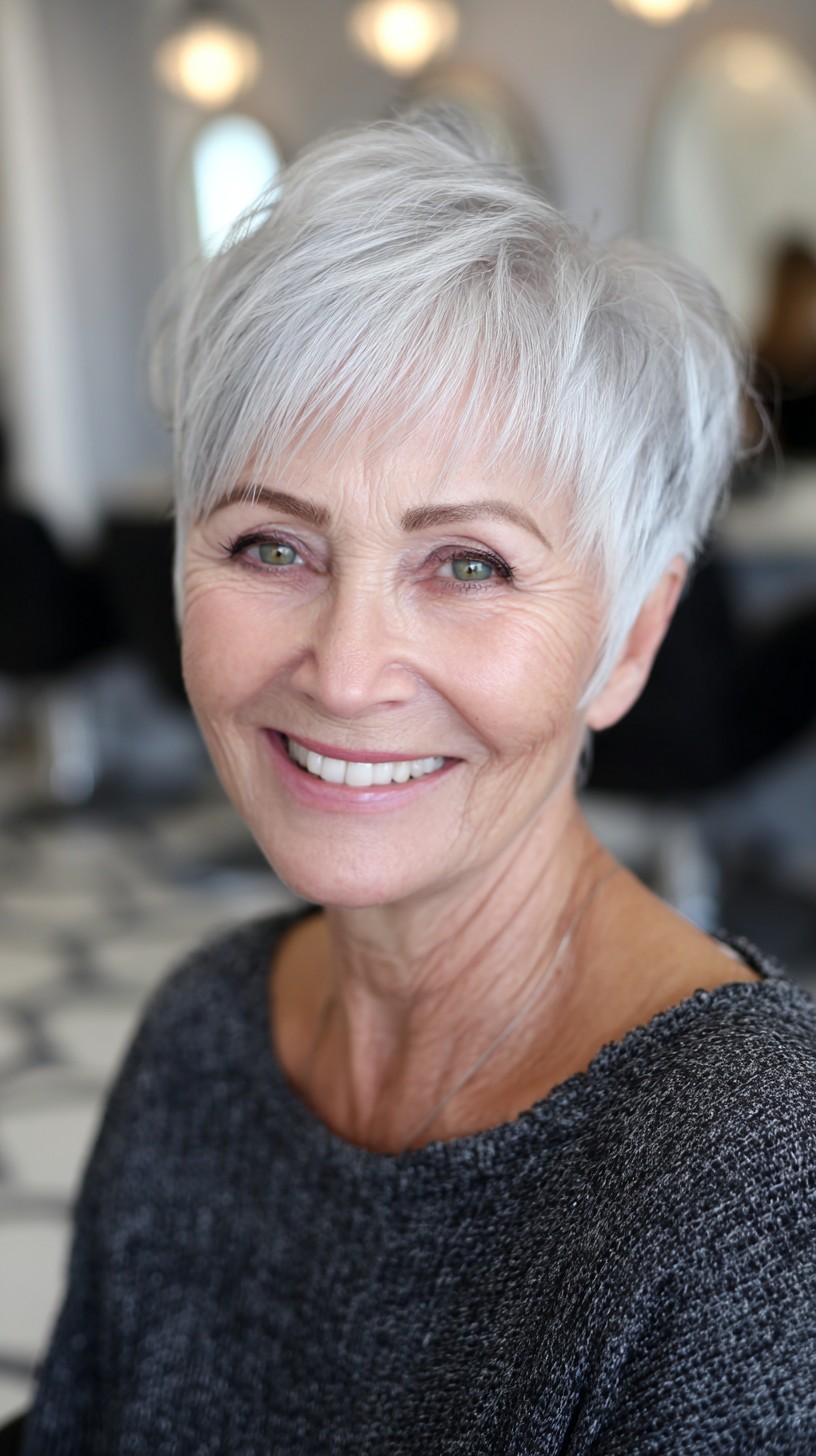 Cropped Silver Pixie with Soft Blended Fringe