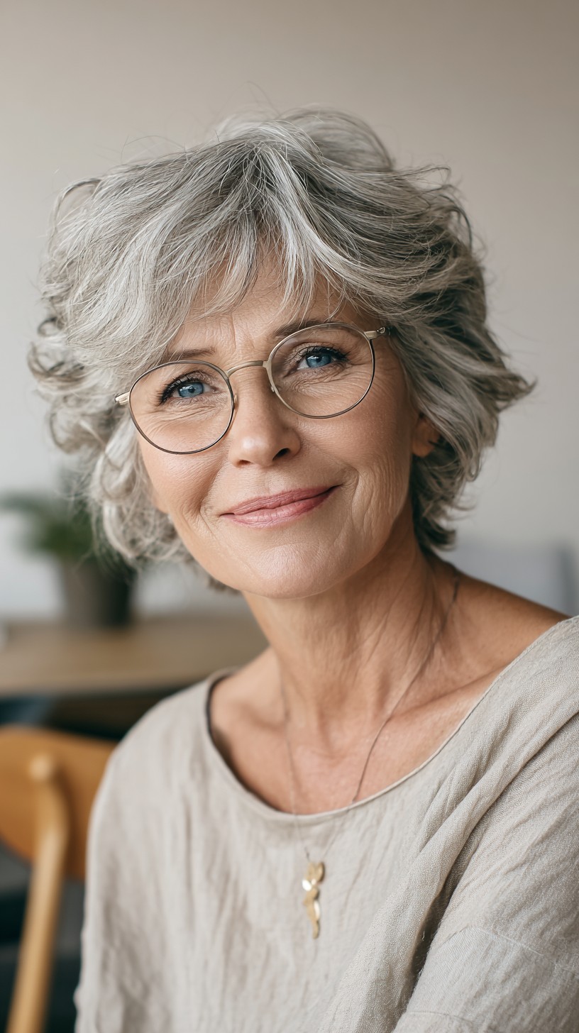 Feathered Silver Micro Bob with Eyewear-Friendly Fringe