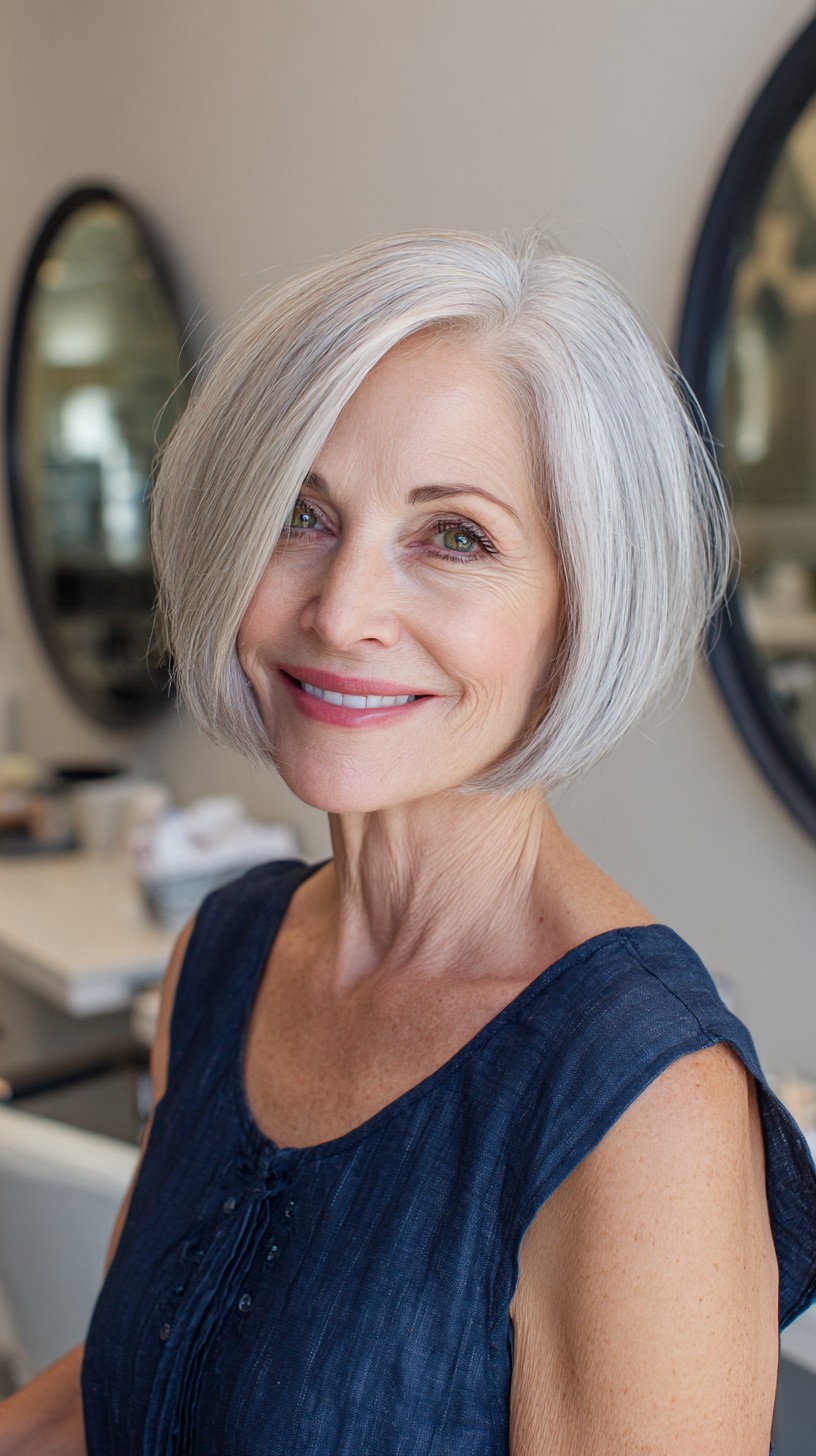 Forward-Angled Silver Micro Bob with Deep Side Part