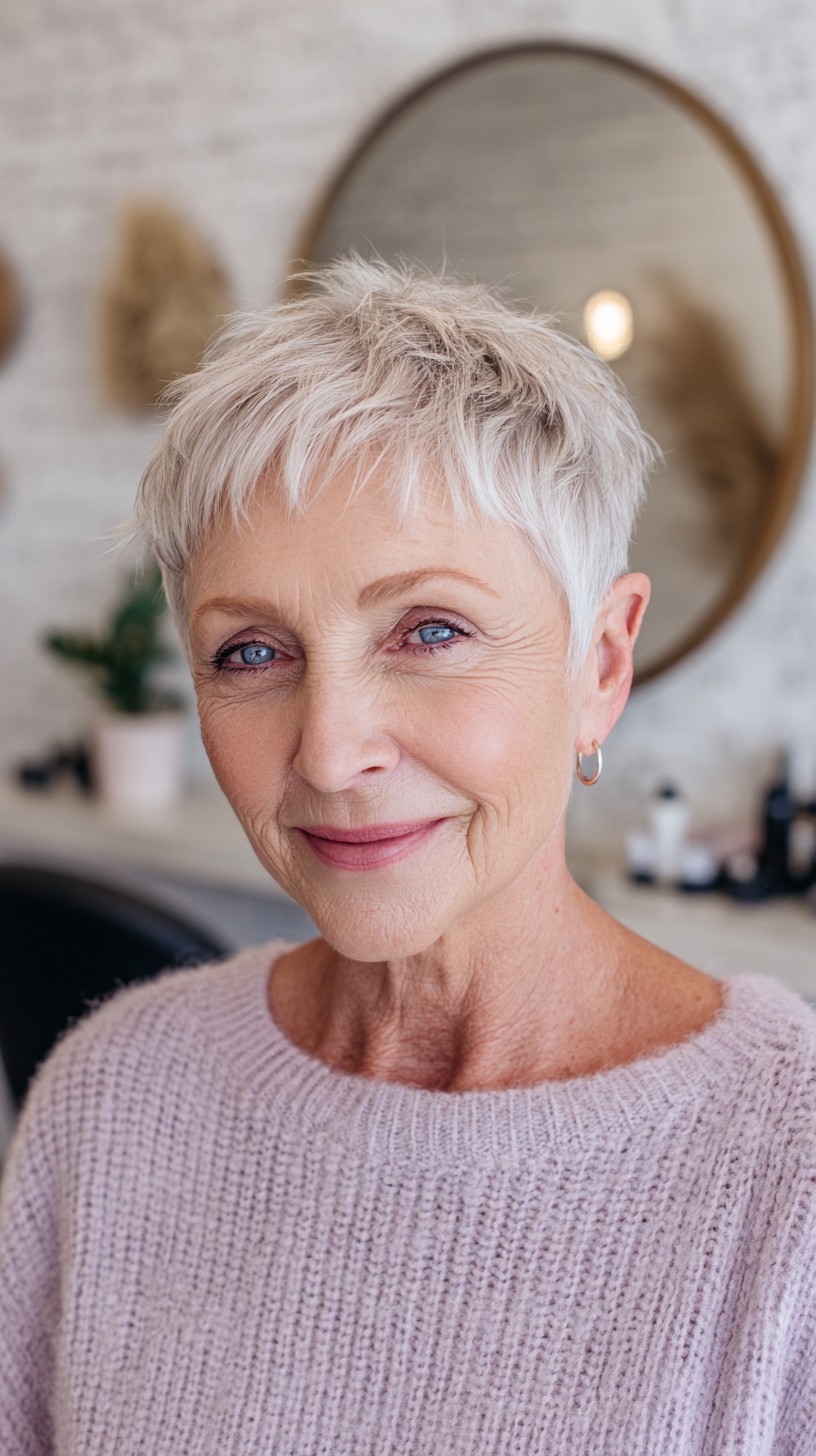 Icy Textured Pixie with Micro Fringe and Tapered Nape