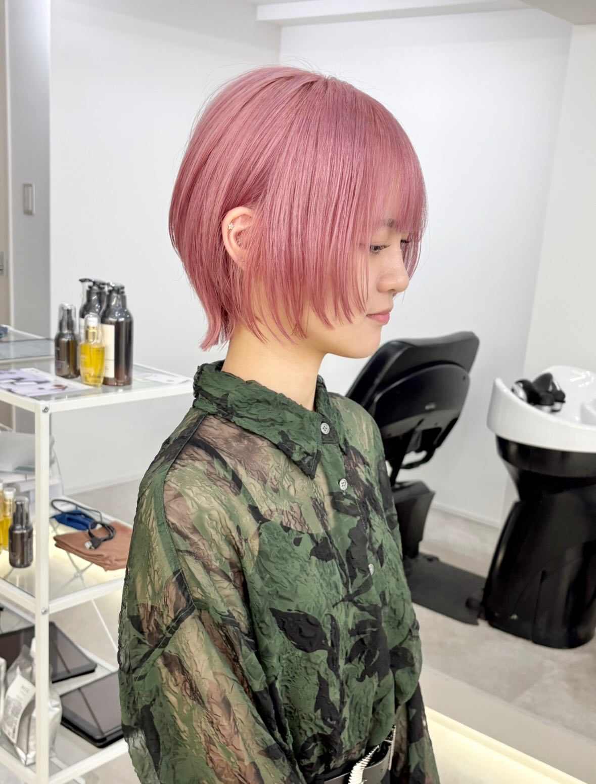Pastel Rose Short Shag with Blunt Curtain Fringe