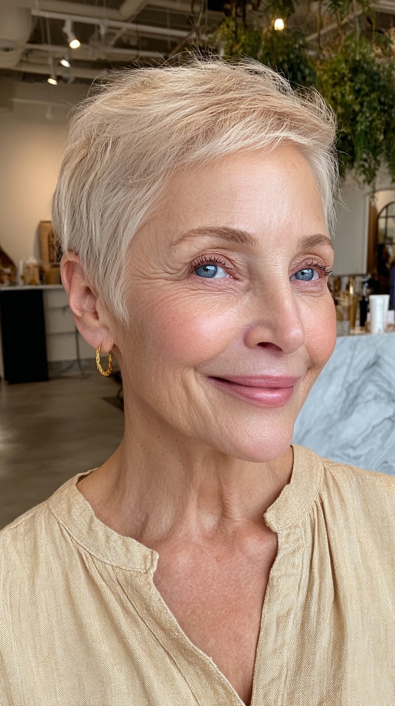 Platinum Textured Pixie with Feathered Micro-Top