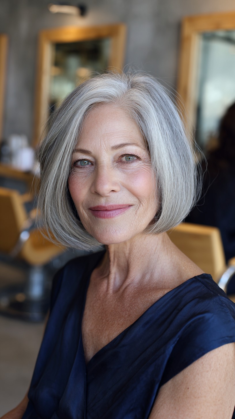 Polished Gray Chin-Length Bob with Soft Interior Layers