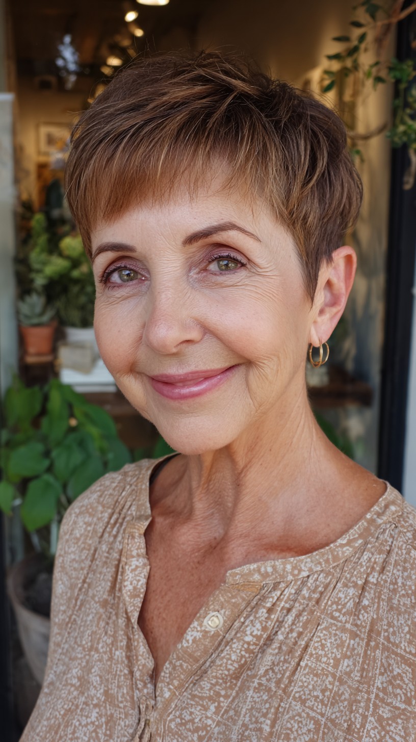 Short Chestnut Micro Pixie with Tapered Nape