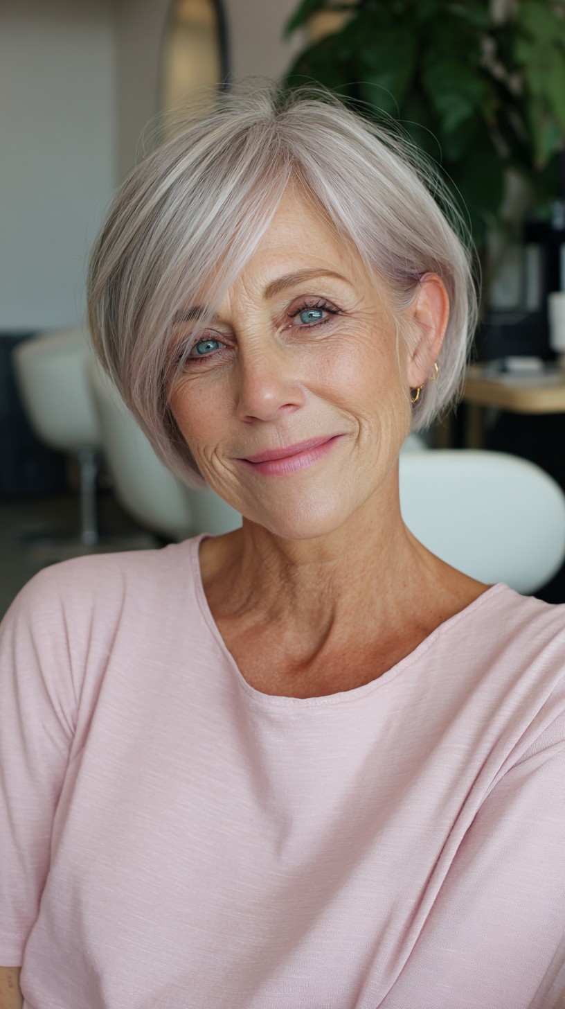 Silver Ear-Grazing Micro Bob with Soft Internal Graduation and Pastel Temple Tint