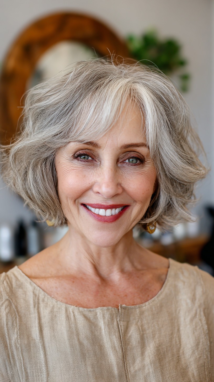 Silver Face-Framing Micro Bob with Soft Crown Lift