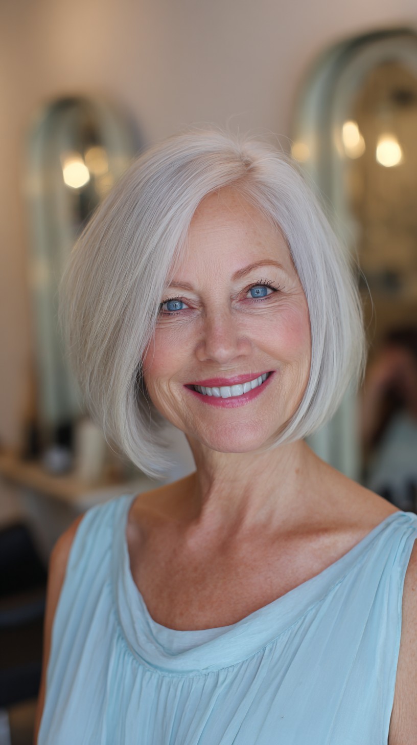 Silver Rounded Chin-Length Bob with Deep Side Part