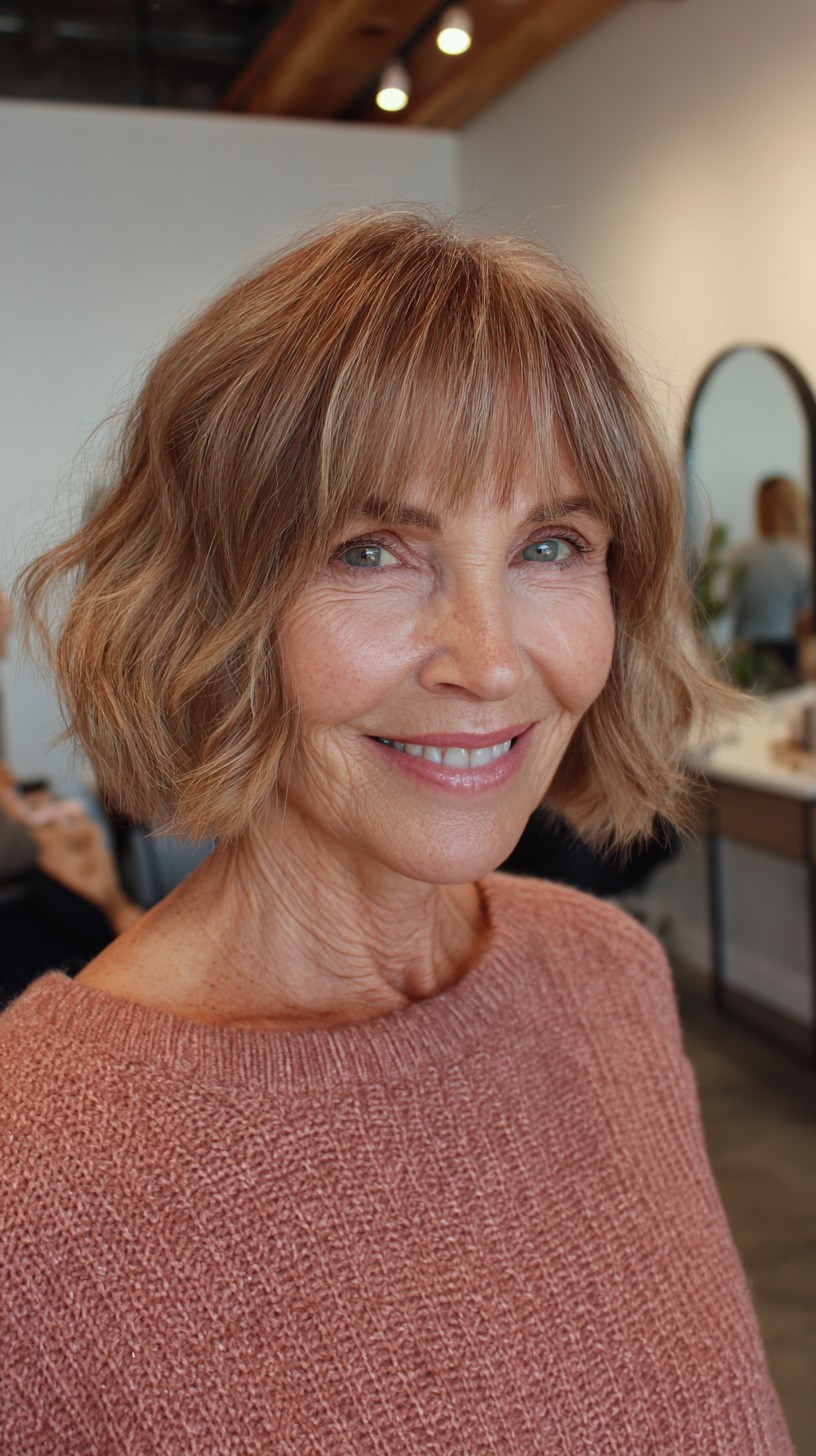 Soft Bronde Chin-Length Bob with Micro Fringe