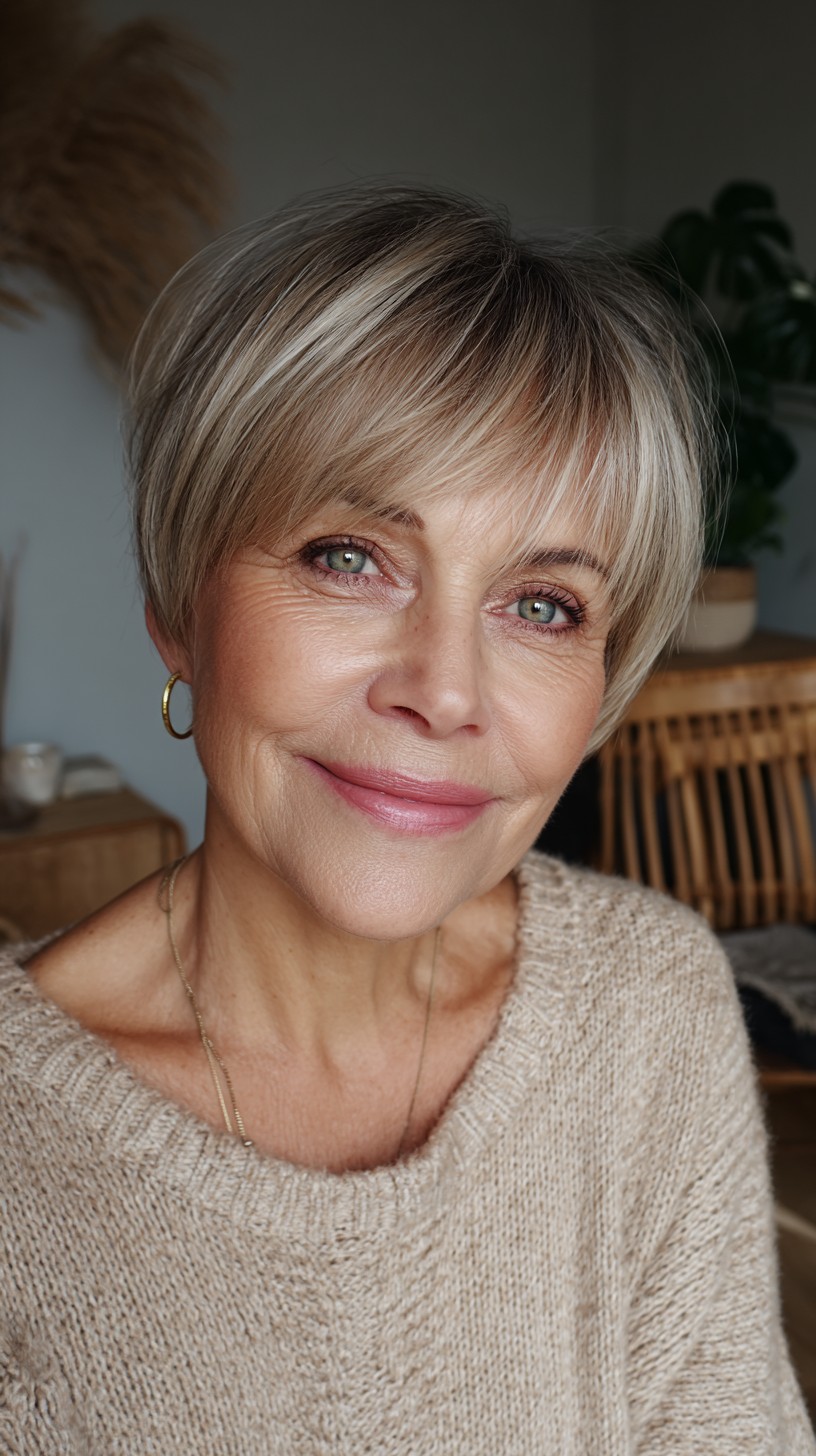 Soft Bronde Pixie-Bob with Feathered Fringe