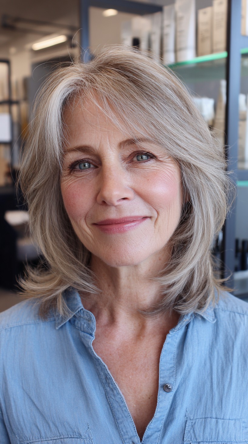 Soft Feathered Shoulder-Length Cut with Temple Streak