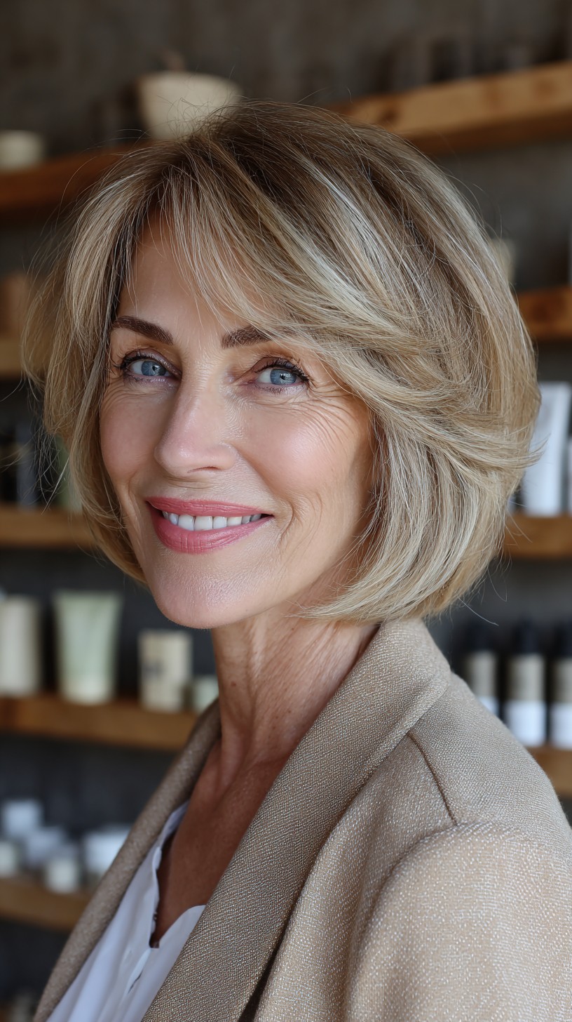 Soft Layered Chin-Length Bob with Lifted Crown