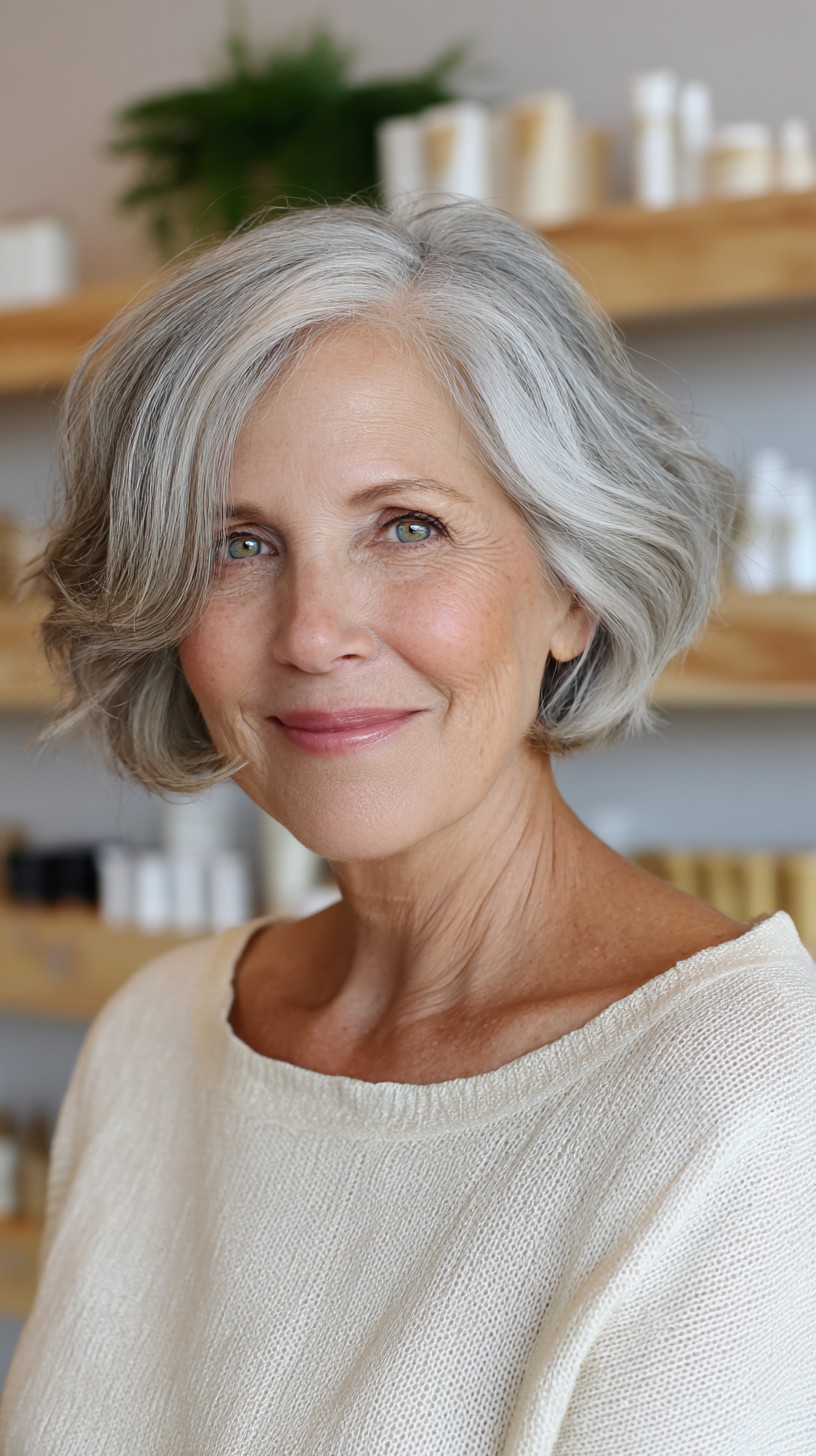 Soft Silver Chin-Grazing Micro Bob with Root-Shadow Lift