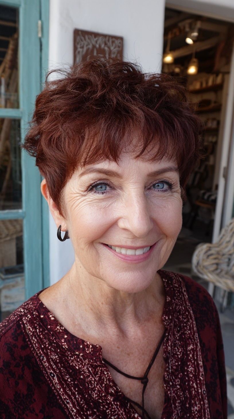 Sunset-Red Feathered Pixie with Airy Crown Lift