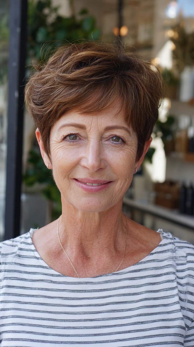 Textured Chocolate Pixie with Side-Swept Micro Fringe