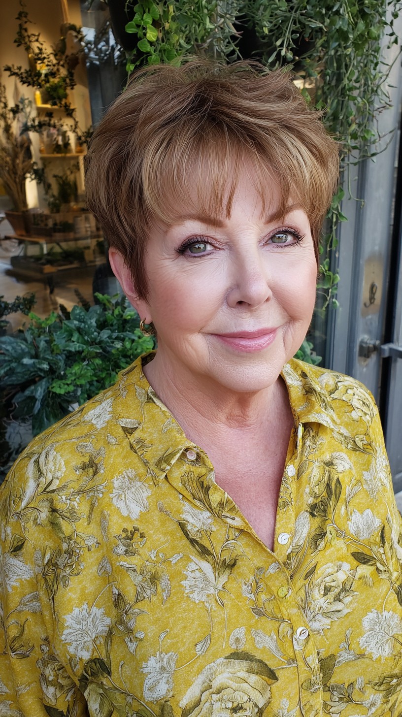 Textured Warm Brown Pixie with Wispy Micro Fringe