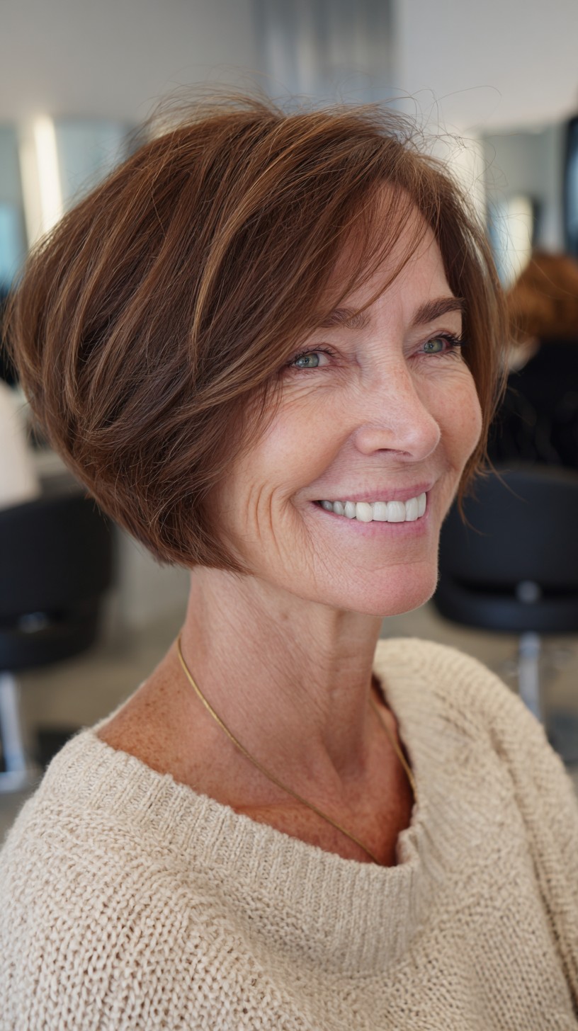 Warm Cocoa Graduated Bob with Face-Sculpting Micro-Layers