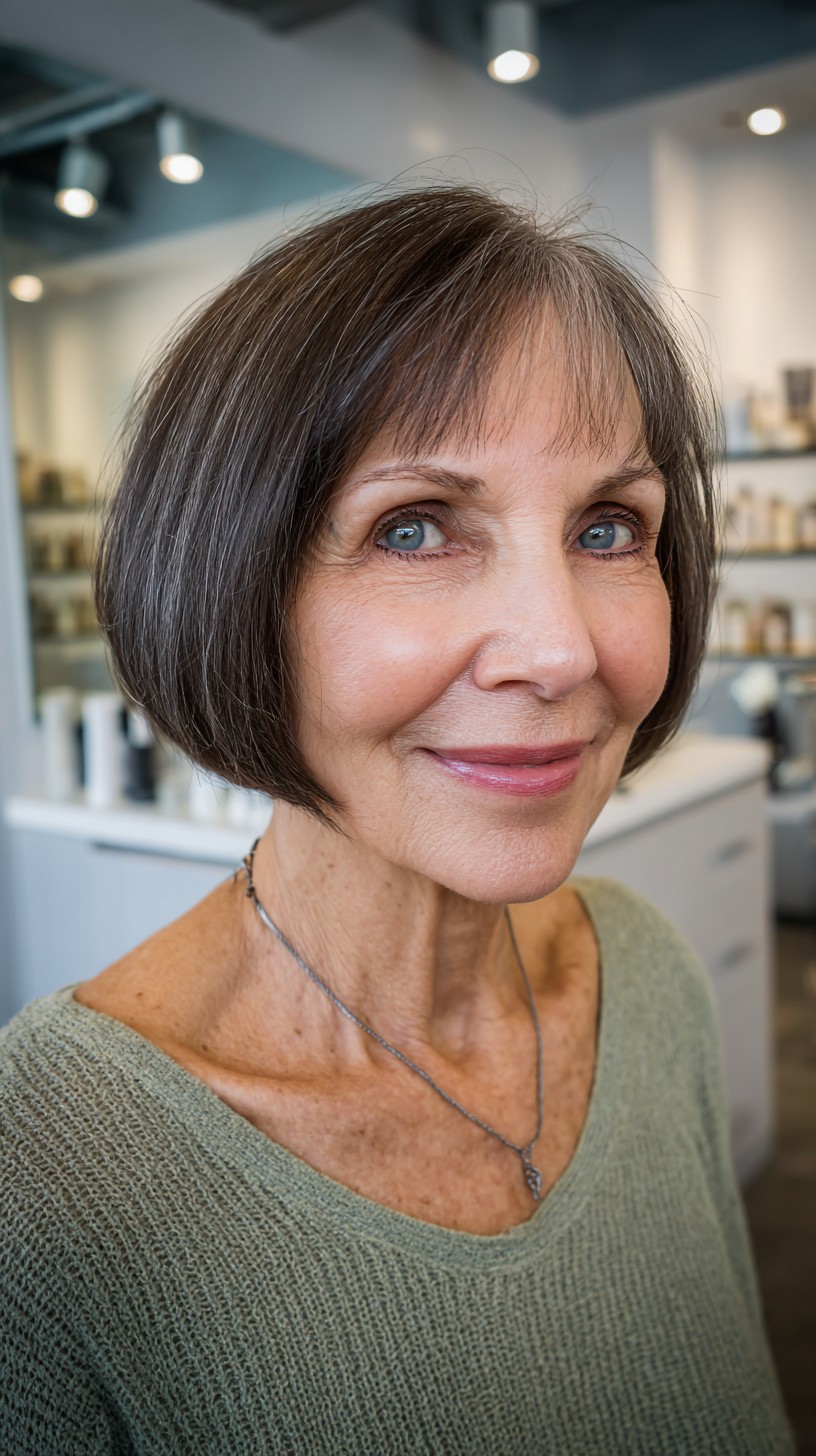 Classic Rounded Chin-Length Bob with Wispy Micro-Fringe
