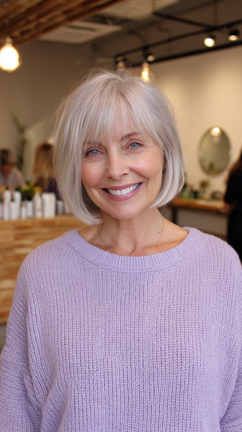 Cool Silver Italian Bob with Micro-Fringe and Hidden Interior Graduation