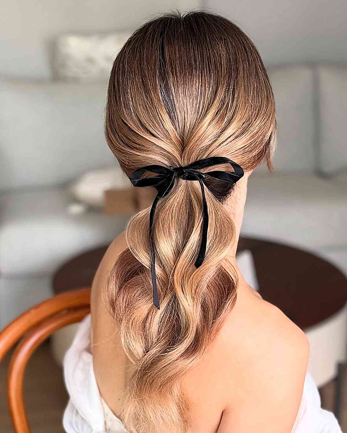 Elegant Low Ponytail with Ribbon Detail