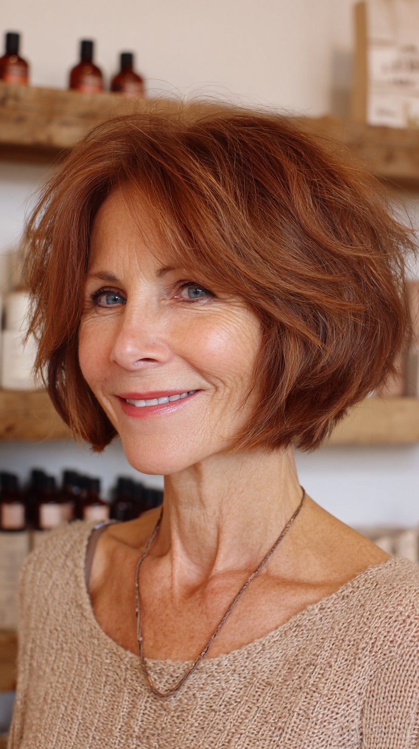 Feathered Copper Italian Bob with Rounded Crown Lift
