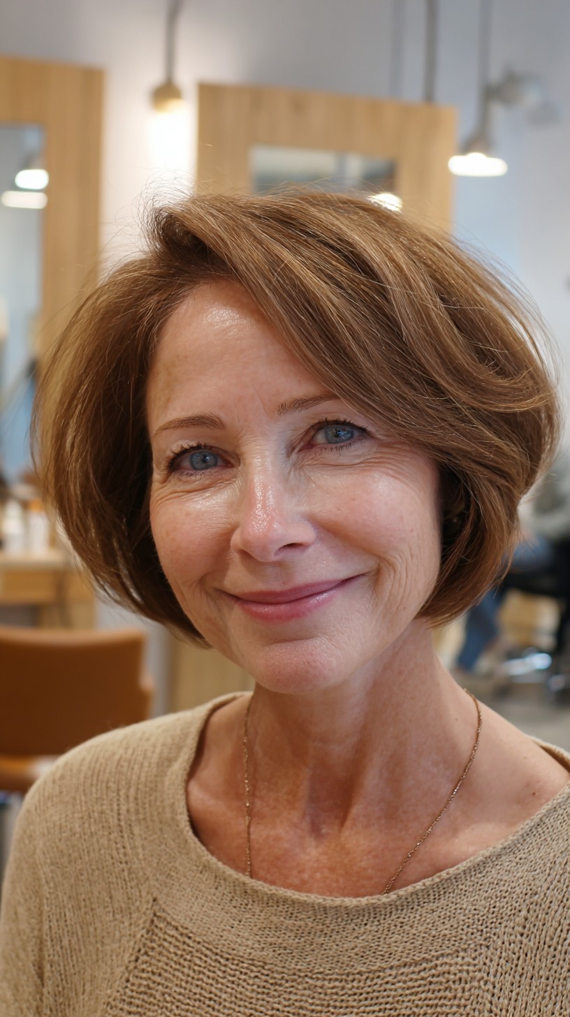 Italian Layered Rounded Bob with Face-Framing Sweep