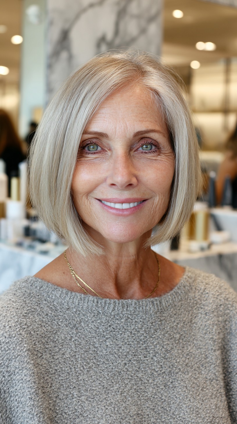 Silver A-Line Chin-Length Bob with Soft Beveled Ends