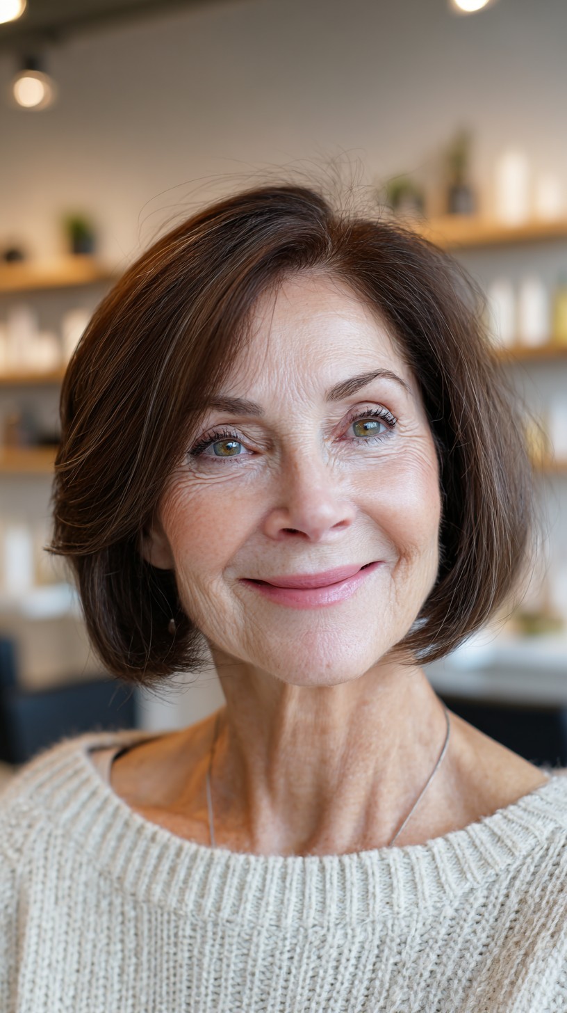 Soft Chestnut Italian Bob with Subtle Crown Lift